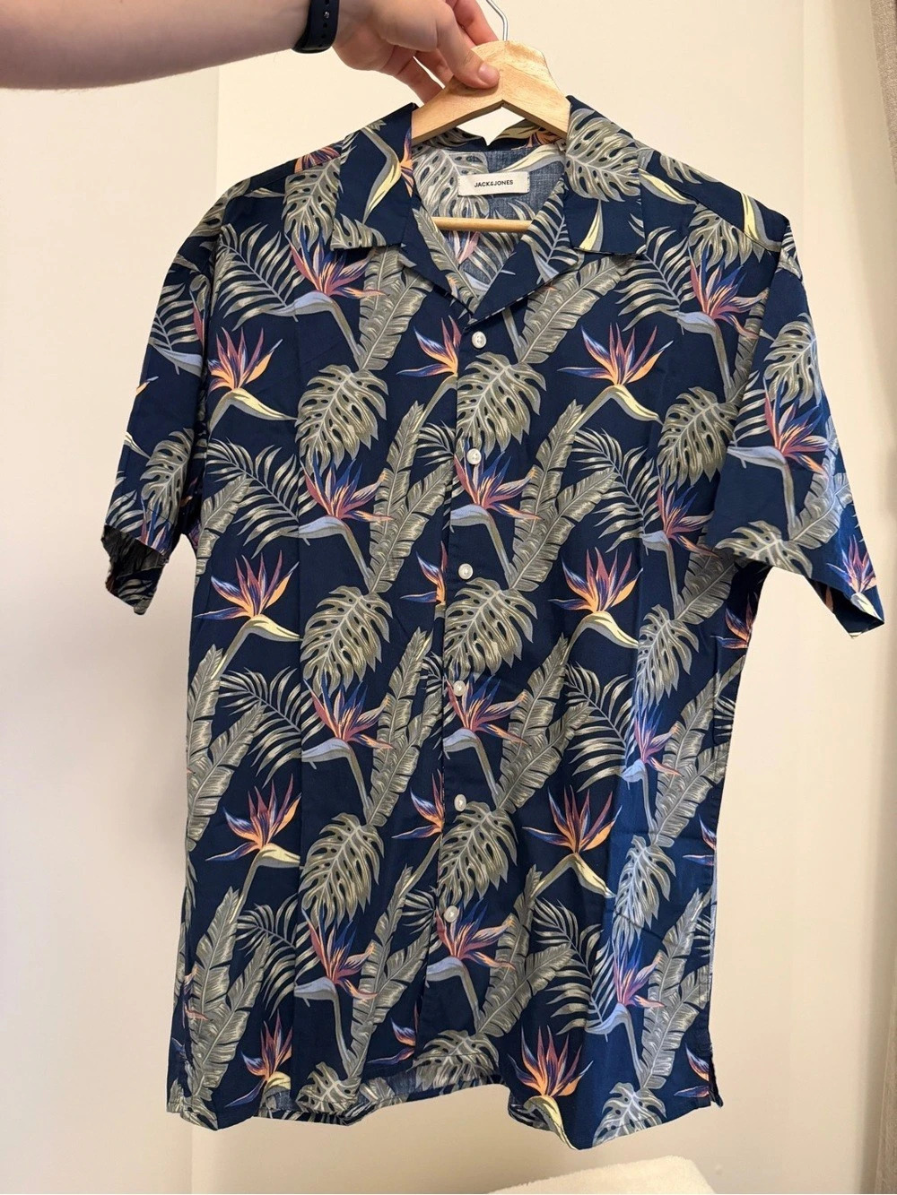 Jack & Jones Men's Floral Button Down Shirt in Blue